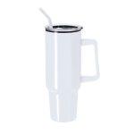 Vaso térmico de acero inoxidable con asa y pajita negra 1,2L color blanco primera vista