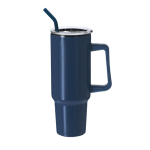 Vaso térmico de acero inoxidable con asa y pajita negra 1,2L color azul marino primera vista