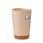 Vaso para llevar de doble pared con detalle de corcho en la base 300ml color beige vista de impresión