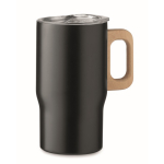 Taza de acero inoxidable reciclado con asa de madera 350ml color negro