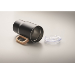 Taza de acero inoxidable reciclado con asa de madera 350ml color negro vista fotografía cuarta vista