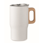 Taza de acero inoxidable reciclado con asa de madera 350ml color blanco