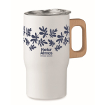 Taza de acero inoxidable reciclado con asa de madera 350ml color blanco vista principal