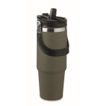 Vaso de doble pared con pajita, boquilla y asa de transporte 850ml color verde oscuro