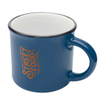 Taza de cerámica vintage con borde en color negro 240ml color azul marino vista impresión tampografía