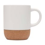 Taza de cerámica de sublimación con base de corcho 300ml color blanco vista lateral