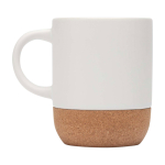 Taza de cerámica de sublimación con base de corcho 300ml color blanco segunda vista lateral