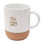 Taza de cerámica en acabado mate y base de corcho 300ml color blanco vista impresión tampografía