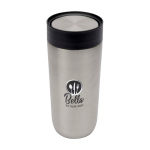 Vaso térmico de acero inoxidable con apertura pulsador 350ml color plateado vista impresión tampografía
