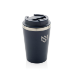 Taza térmica de doble pared ecológica con tapa antigoteo de 350ml color azul vista con logo