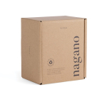 Taza de arcilla reciclada de diseño escandinavo de 300ml color negro vista con caja