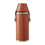 Botella de acero inoxidable con 2 vasos y funda de cuero 230ml color marrón primera vista