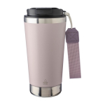 Vaso térmico de acero inoxidable con correa a juego y tapa negra 500ml color rosa pastel primera vista