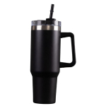 Botella de acero inox reciclado con pajita y asa de transporte 1.18 L color negro primera vista