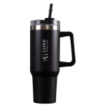 Botella de acero inox reciclado con pajita y asa de transporte 1.18 L color negro cuarta vista