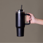 Botella de acero inox reciclado con pajita y asa de transporte 1.18 L cuarta vista