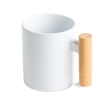 Taza de cerámica ideal para sublimación con mango de madera 325ml color blanco vista 1