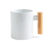 Taza de cerámica ideal para sublimación con mango de madera 325ml color blanco vista 2