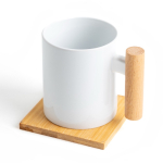 Taza de cerámica ideal para sublimación con mango de madera 325ml vista 2
