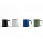 Taza de acero inoxidable reciclado con diseño moderno y asa 400ml vista con varios colores