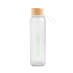 Botella de plástico reciclado con acabado mate y tapa de bambú 500ml color translúcido vista con logo impreso