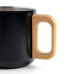 Taza de acero inoxidable de doble pared y asa de madera 350ml color negro