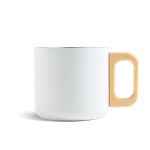 Taza de acero inoxidable de doble pared y asa de madera 350ml color blanco