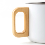 Taza de acero inoxidable de doble pared y asa de madera 350ml color blanco