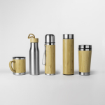 Botella térmica de acero con recubrimiento de bambú y capacidad 420ml color plateado vista detalle 3