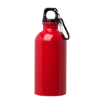 Botella de acero inoxidable reciclado con mosquetón 400ml color rojo segunda vista frontal