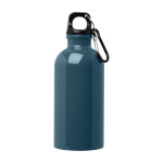Botella de acero inoxidable reciclado con mosquetón 400ml color azul cian segunda vista frontal