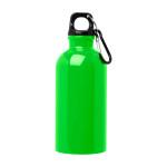 Botella de acero inoxidable reciclado con mosquetón 400ml color verde fluorescente segunda vista frontal