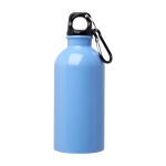 Botella de acero inoxidable reciclado con mosquetón 400ml color azul pastel segunda vista frontal