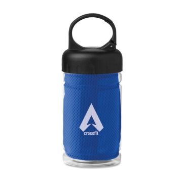 Botellas deporte con logotipo y toalla azul
