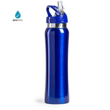 Botella con pajita personalizada azul