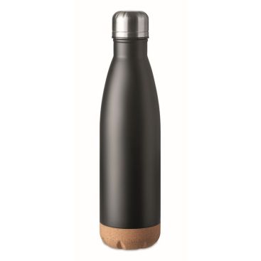 Botella de acero inoxidable y base de corcho