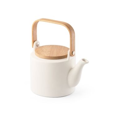 Tetera de cerámica con tapa y asa de bambú