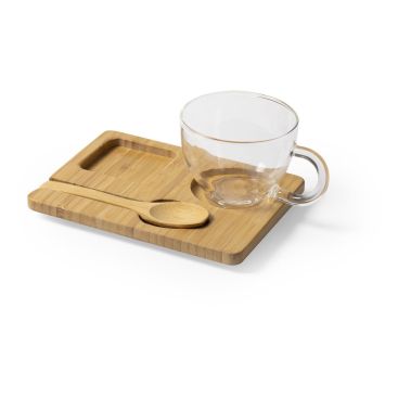 Set de taza, cuchara y base de madera