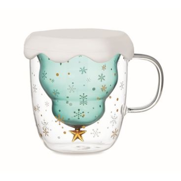 Taza de vidrio con diseño de árbol de Navidad