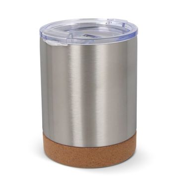 Vaso para llevar de acero inoxidable con tapa y base de corcho 350ml