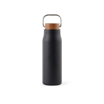 Botella de acero reciclado, tapa de madera y asa de transporte 300ml