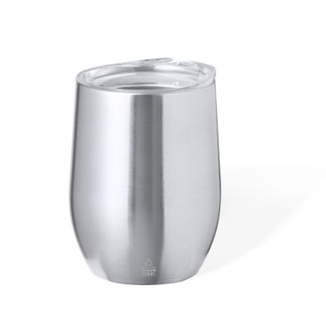 Vasos de acero promocionales plateados con tapa dosificadora 340ml