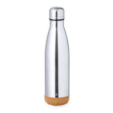 Botella de acero reciclado de acabo metálico y base de corcho 500ml