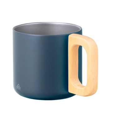 Taza de acero inoxidable con asa de bambú y doble pared 400ml