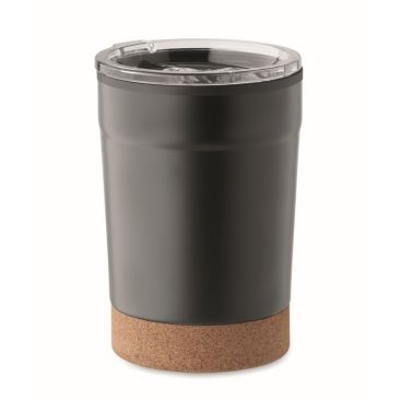 Vaso de acero inoxidable takeaway con tapa y base de corcho 300ml