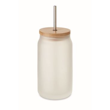 Jarra con logo para cócteles con tapa y pajita de acero 400ml