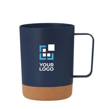 Taza de 400ml hecha de PP reciclado con asa cuadrada y base de corcho