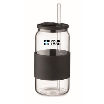 Vasos de borosilicato con banda de silicona y pajita 550ml