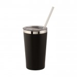 Vaso de café para llevar y pajita con logotipo negro