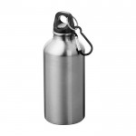 Botella de aluminio reciclado de acabado mate con mosquetón 400ml color plateado